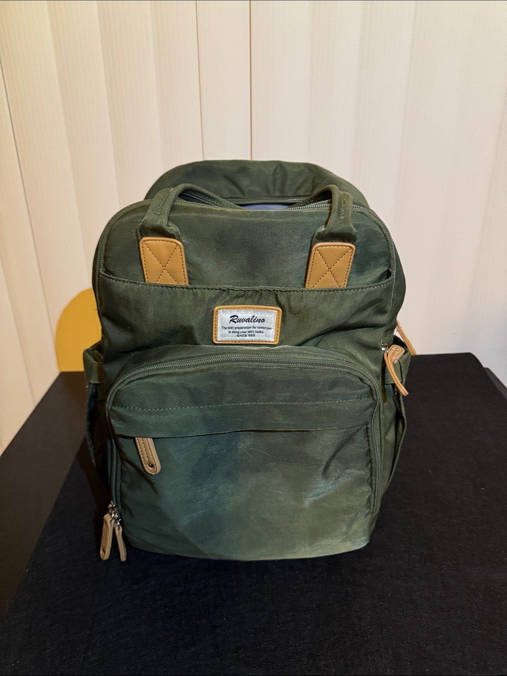 Rualtino Olive Green Men's Backpack with Tan Accents